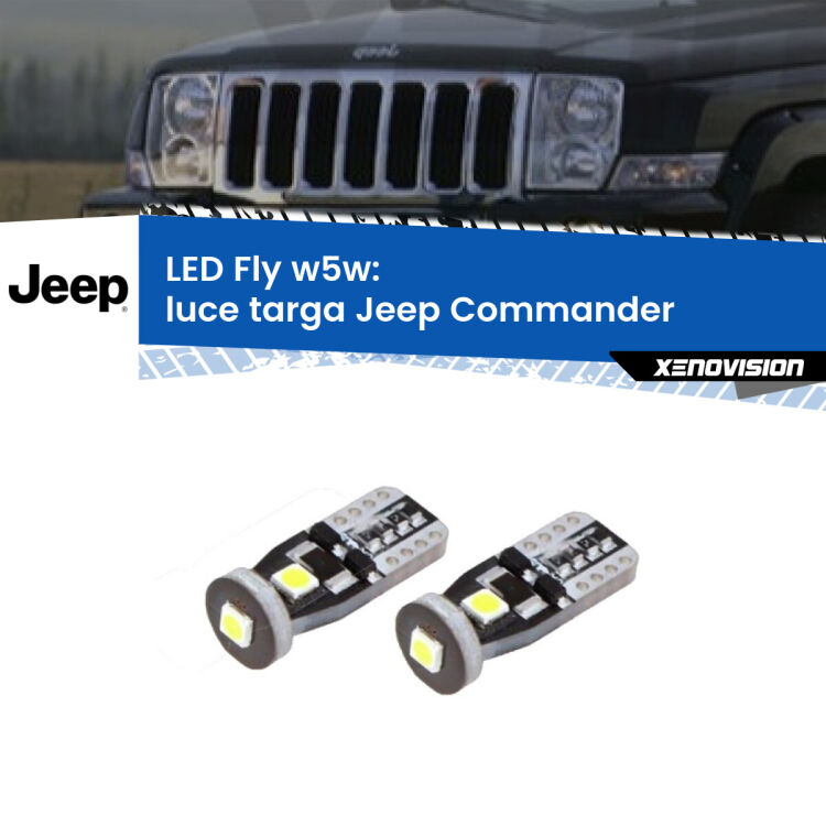 <strong>luce targa LED per Jeep Commander</strong>  2005 - 2010. Coppia lampadine <strong>w5w</strong> Canbus compatte modello Fly Xenovision.