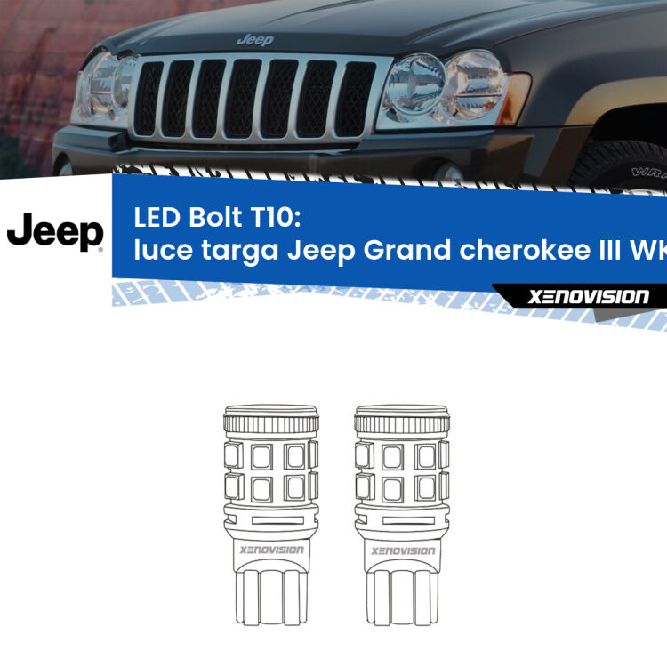 <strong>Luce Targa LED per Jeep Grand cherokee III</strong> WK 2005 - 2010. Coppia lampade <strong>T10</strong> modello Bolt canbus.