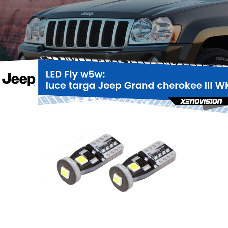 <strong>luce targa LED per Jeep Grand cherokee III</strong> WK 2005 - 2010. Coppia lampadine <strong>w5w</strong> Canbus compatte modello Fly Xenovision.