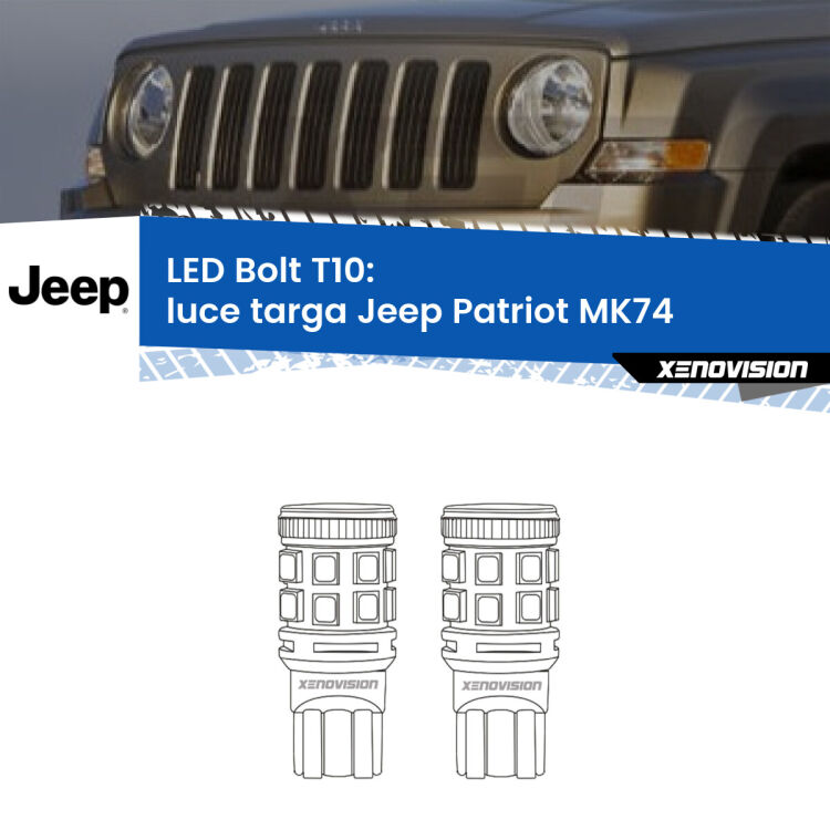 <strong>Luce Targa LED per Jeep Patriot</strong> MK74 2007 - 2017. Coppia lampade <strong>T10</strong> modello Bolt canbus.