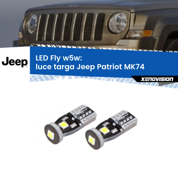 <strong>luce targa LED per Jeep Patriot</strong> MK74 2007 - 2017. Coppia lampadine <strong>w5w</strong> Canbus compatte modello Fly Xenovision.