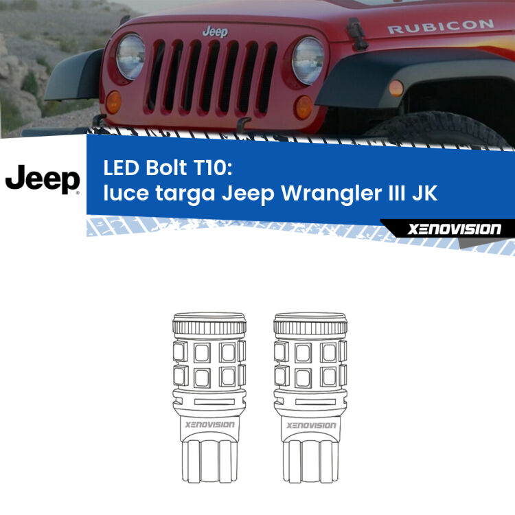 <strong>Luce Targa LED per Jeep Wrangler III</strong> JK 2006 - 2016. Coppia lampade <strong>T10</strong> modello Bolt canbus.