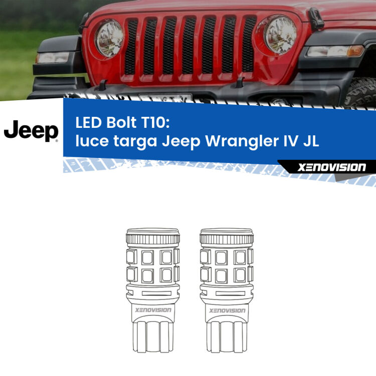 <strong>Luce Targa LED per Jeep Wrangler IV</strong> JL 2017 in poi. Coppia lampade <strong>T10</strong> modello Bolt canbus.