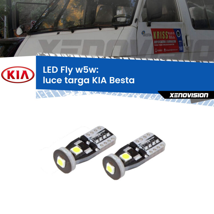 <strong>luce targa LED per KIA Besta</strong>  1996 - 2003. Coppia lampadine <strong>w5w</strong> Canbus compatte modello Fly Xenovision.