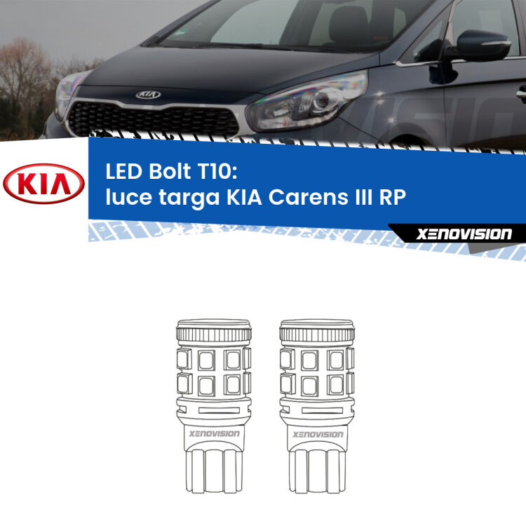 <strong>Luce Targa LED per KIA Carens III</strong> RP 2012 - 2021. Coppia lampade <strong>T10</strong> modello Bolt canbus.