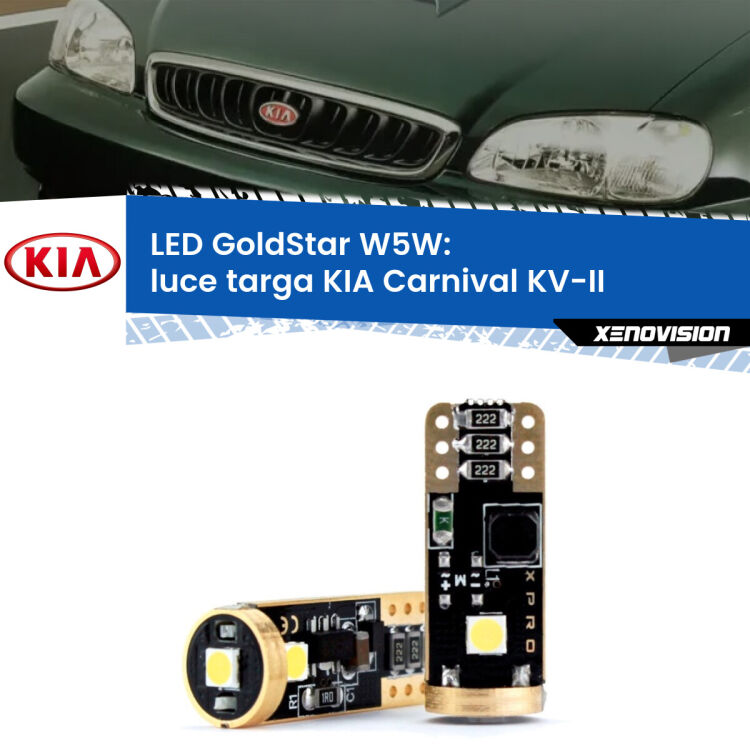 <strong>Luce Targa LED KIA Carnival</strong> KV-II 1998 - 2004: ottima luminosità a 360 gradi. Si inseriscono ovunque. Canbus, Top Quality.