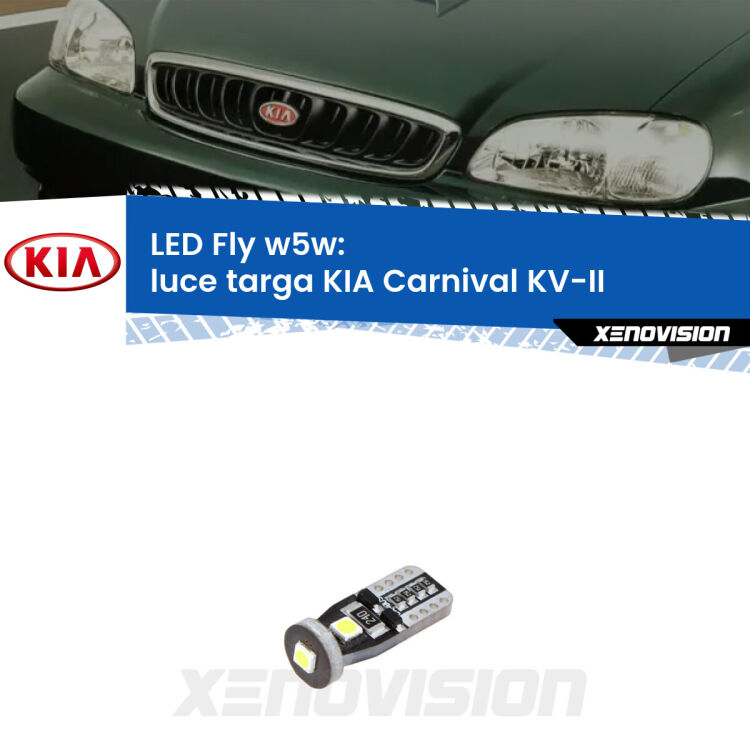 <strong>luce targa LED per KIA Carnival</strong> KV-II 1998 - 2004. Coppia lampadine <strong>w5w</strong> Canbus compatte modello Fly Xenovision.