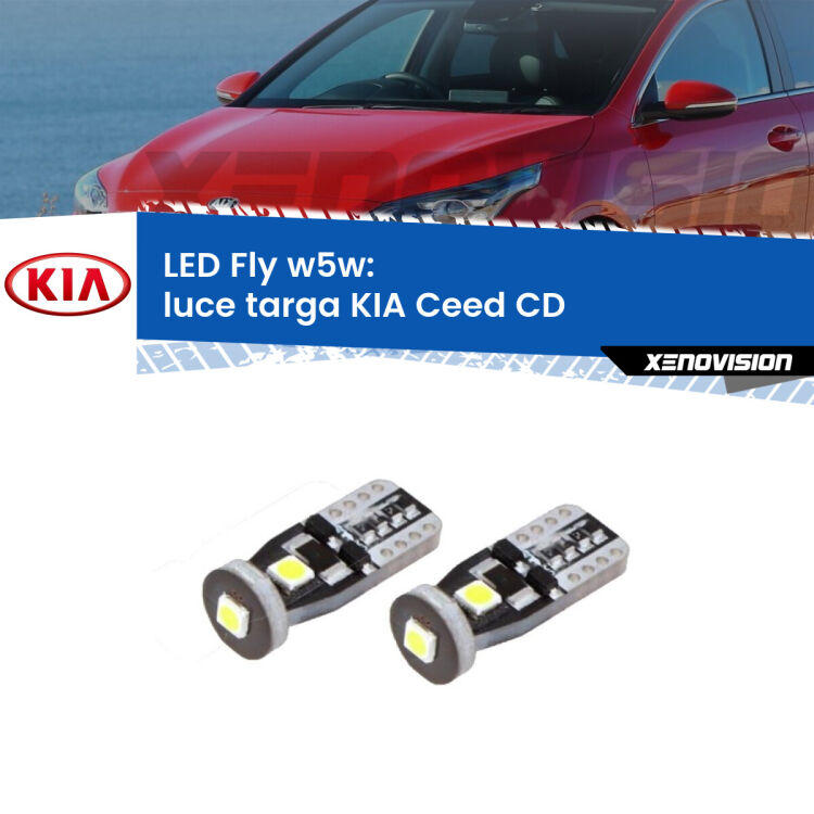 <strong>luce targa LED per KIA Ceed</strong> CD 2018 in poi. Coppia lampadine <strong>w5w</strong> Canbus compatte modello Fly Xenovision.