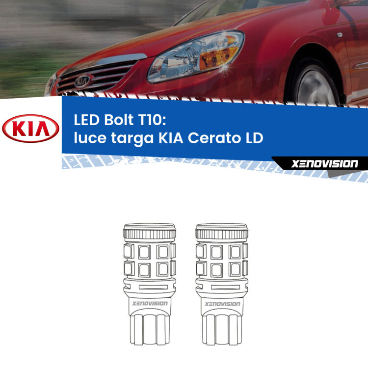 <strong>Luce Targa LED per KIA Cerato</strong> LD 2003 - 2007. Coppia lampade <strong>T10</strong> modello Bolt canbus.