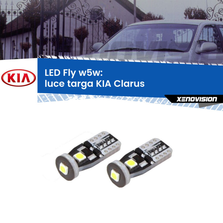 <strong>luce targa LED per KIA Clarus</strong>  1996 - 2001. Coppia lampadine <strong>w5w</strong> Canbus compatte modello Fly Xenovision.