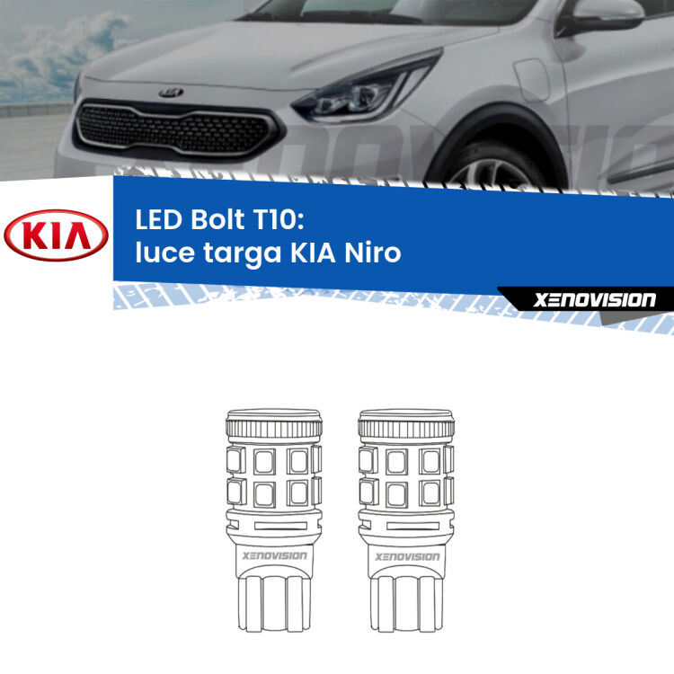 <strong>Luce Targa LED per KIA Niro</strong>  2016 in poi. Coppia lampade <strong>T10</strong> modello Bolt canbus.