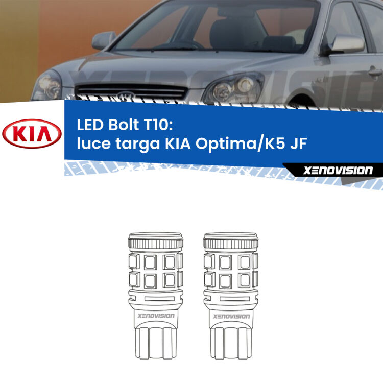 <strong>Luce Targa LED per KIA Optima/K5</strong> JF 2015 - 2018. Coppia lampade <strong>T10</strong> modello Bolt canbus.