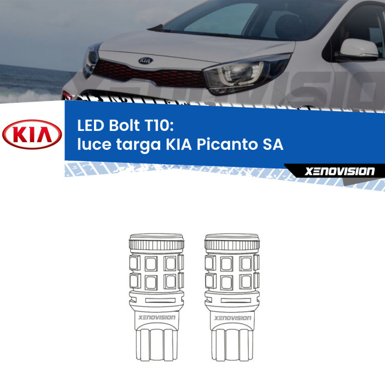 <strong>Luce Targa LED per KIA Picanto</strong> SA 2003 - 2010. Coppia lampade <strong>T10</strong> modello Bolt canbus.