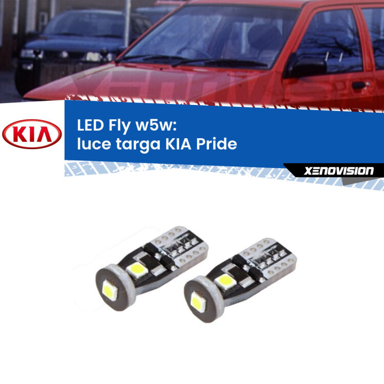 <strong>luce targa LED per KIA Pride</strong>  1990 - 2001. Coppia lampadine <strong>w5w</strong> Canbus compatte modello Fly Xenovision.