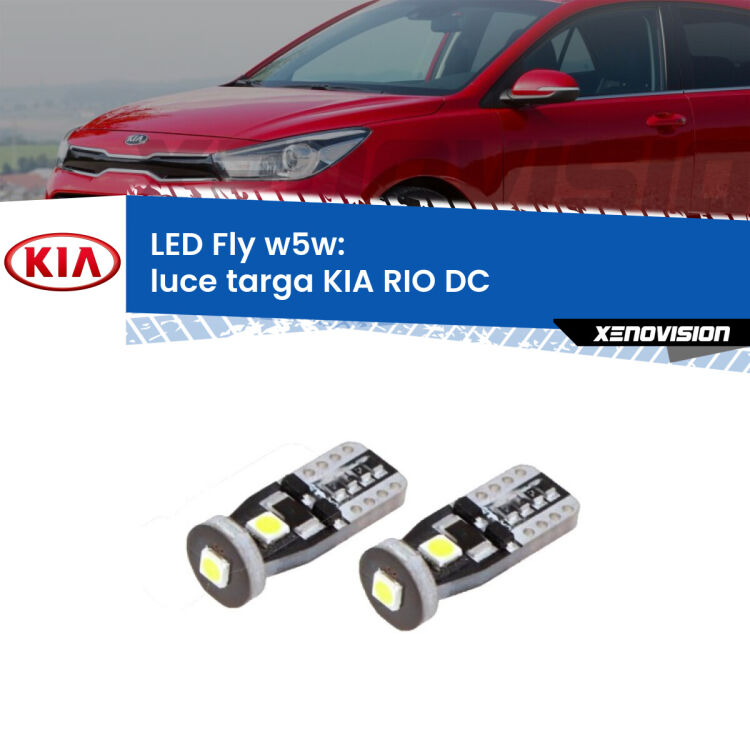 <strong>luce targa LED per KIA RIO</strong> DC 1999 - 2004. Coppia lampadine <strong>w5w</strong> Canbus compatte modello Fly Xenovision.