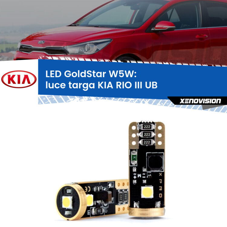 <strong>Luce Targa LED KIA RIO III</strong> UB 2011 - 2016: ottima luminosità a 360 gradi. Si inseriscono ovunque. Canbus, Top Quality.