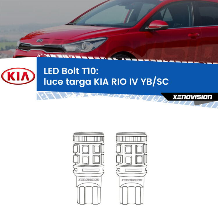 <strong>Luce Targa LED per KIA RIO IV</strong> YB/SC 2016 in poi. Coppia lampade <strong>T10</strong> modello Bolt canbus.