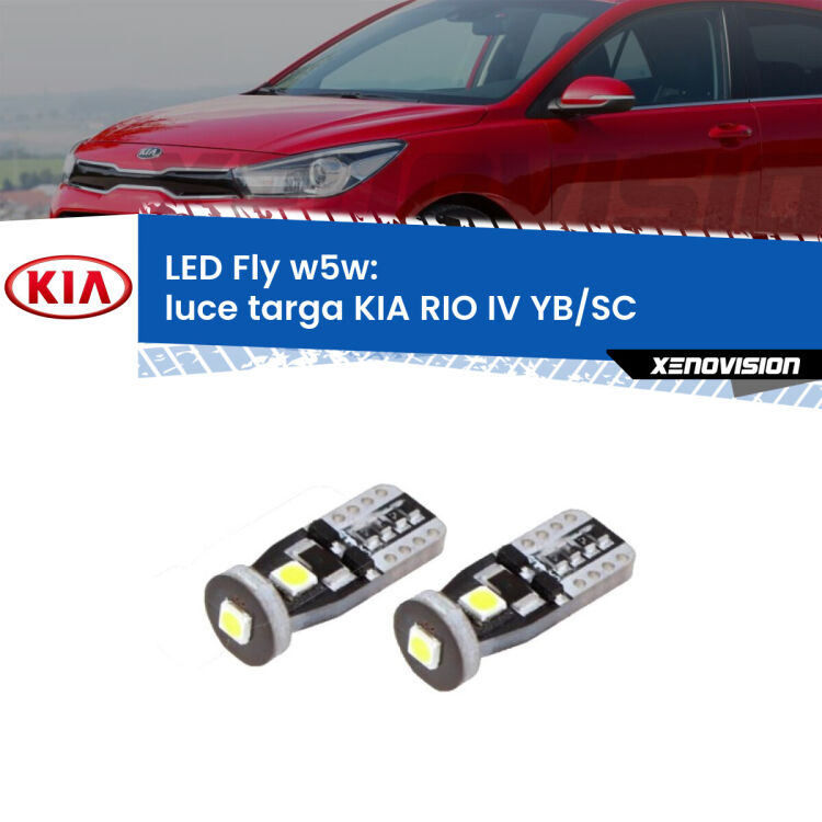 <strong>luce targa LED per KIA RIO IV</strong> YB/SC 2016 in poi. Coppia lampadine <strong>w5w</strong> Canbus compatte modello Fly Xenovision.