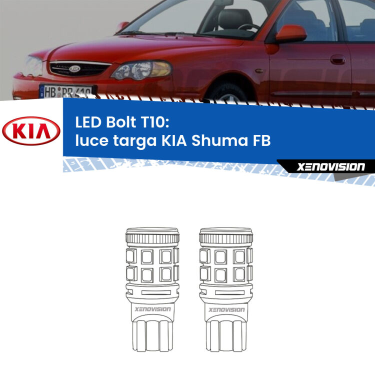 <strong>Luce Targa LED per KIA Shuma</strong> FB 1997 - 2000. Coppia lampade <strong>T10</strong> modello Bolt canbus.