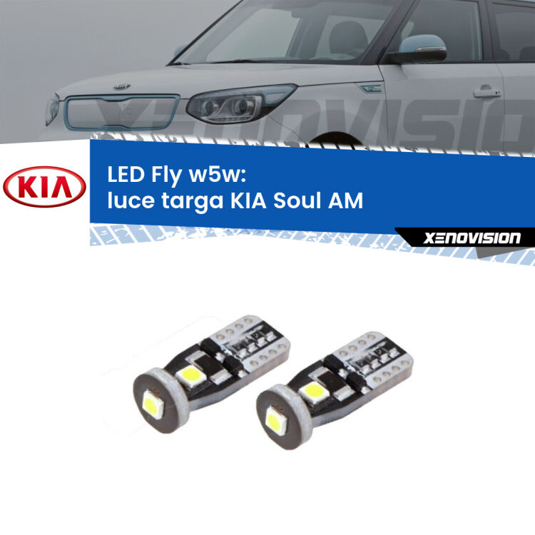 <strong>luce targa LED per KIA Soul</strong> AM 2009 - 2014. Coppia lampadine <strong>w5w</strong> Canbus compatte modello Fly Xenovision.