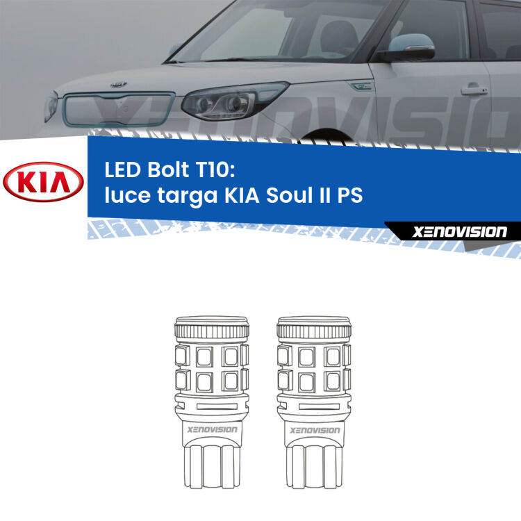 <strong>Luce Targa LED per KIA Soul II</strong> PS 2015 in poi. Coppia lampade <strong>T10</strong> modello Bolt canbus.