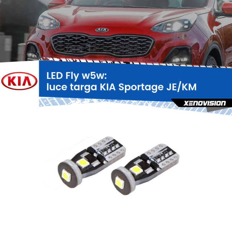 <strong>luce targa LED per KIA Sportage</strong> JE/KM 2004 - 2009. Coppia lampadine <strong>w5w</strong> Canbus compatte modello Fly Xenovision.