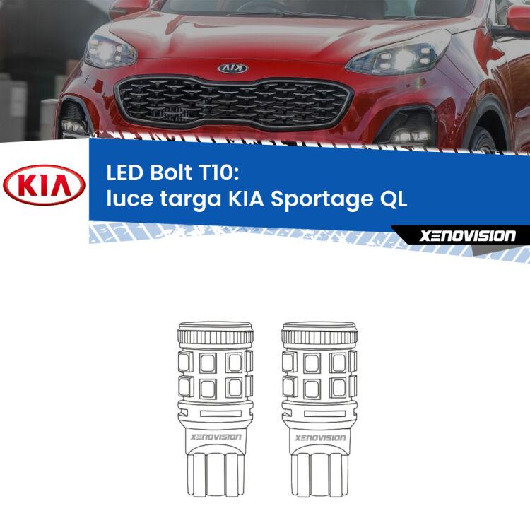 <strong>Luce Targa LED per KIA Sportage</strong> QL 2015 - 2020. Coppia lampade <strong>T10</strong> modello Bolt canbus.