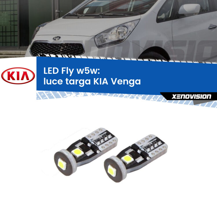 <strong>luce targa LED per KIA Venga</strong>  2010 - 2019. Coppia lampadine <strong>w5w</strong> Canbus compatte modello Fly Xenovision.