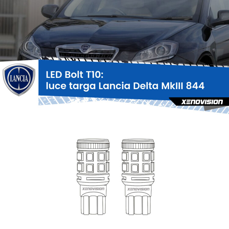 <strong>Luce Targa LED per Lancia Delta MkIII</strong> 844 2008 - 2014. Coppia lampade <strong>T10</strong> modello Bolt canbus.