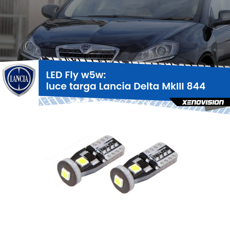 <strong>luce targa LED per Lancia Delta MkIII</strong> 844 2008 - 2014. Coppia lampadine <strong>w5w</strong> Canbus compatte modello Fly Xenovision.