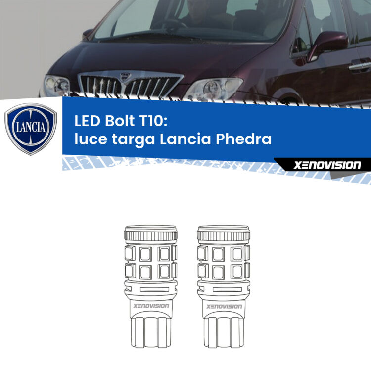 <strong>Luce Targa LED per Lancia Phedra</strong>  2002 - 2010. Coppia lampade <strong>T10</strong> modello Bolt canbus.