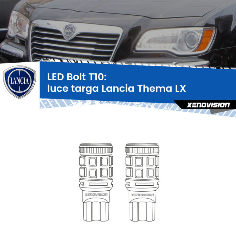 <strong>Luce Targa LED per Lancia Thema</strong> LX 2011 - 2014. Coppia lampade <strong>T10</strong> modello Bolt canbus.