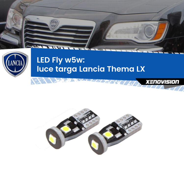 <strong>luce targa LED per Lancia Thema</strong> LX 2011 - 2014. Coppia lampadine <strong>w5w</strong> Canbus compatte modello Fly Xenovision.