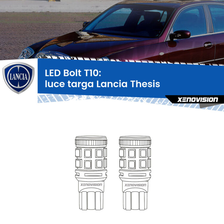 <strong>Luce Targa LED per Lancia Thesis</strong>  2002 - 2009. Coppia lampade <strong>T10</strong> modello Bolt canbus.