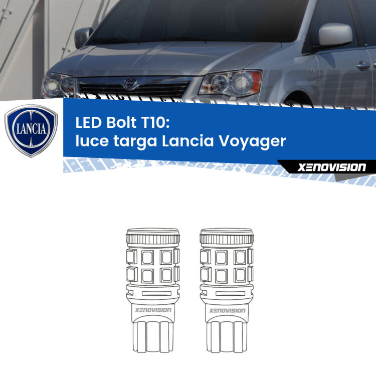 <strong>Luce Targa LED per Lancia Voyager</strong>  2011 - 2014. Coppia lampade <strong>T10</strong> modello Bolt canbus.