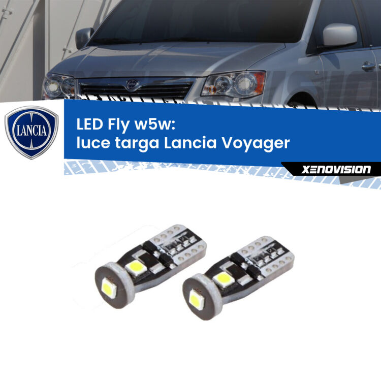 <strong>luce targa LED per Lancia Voyager</strong>  2011 - 2014. Coppia lampadine <strong>w5w</strong> Canbus compatte modello Fly Xenovision.