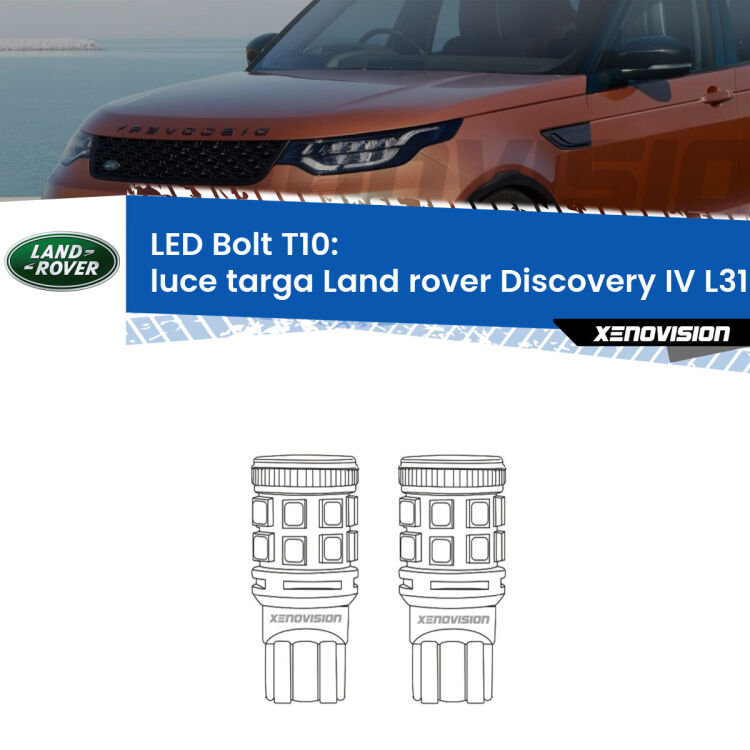 <strong>Luce Targa LED per Land rover Discovery IV</strong> L319 2009 - 2015. Coppia lampade <strong>T10</strong> modello Bolt canbus.