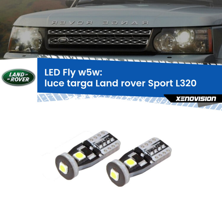 <strong>luce targa LED per Land rover Sport</strong> L320 2005 - 2013. Coppia lampadine <strong>w5w</strong> Canbus compatte modello Fly Xenovision.