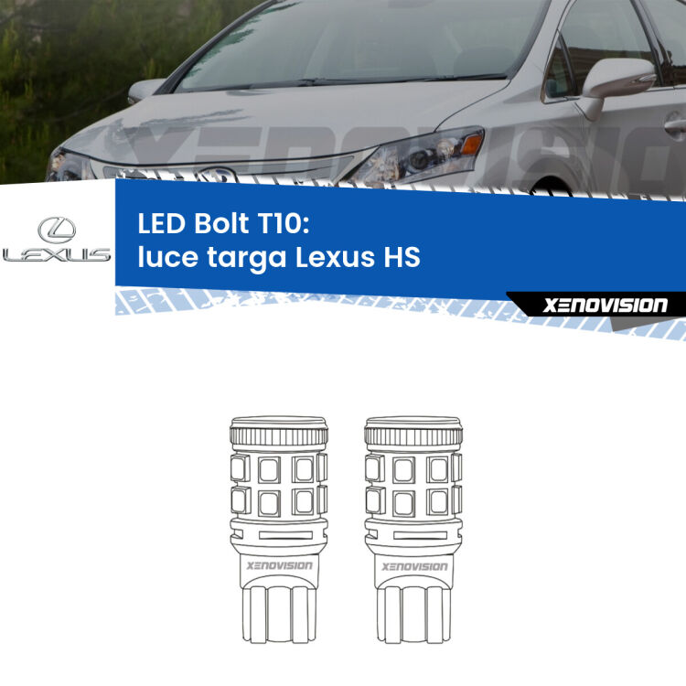 <strong>Luce Targa LED per Lexus HS</strong>  2009 - 2018. Coppia lampade <strong>T10</strong> modello Bolt canbus.