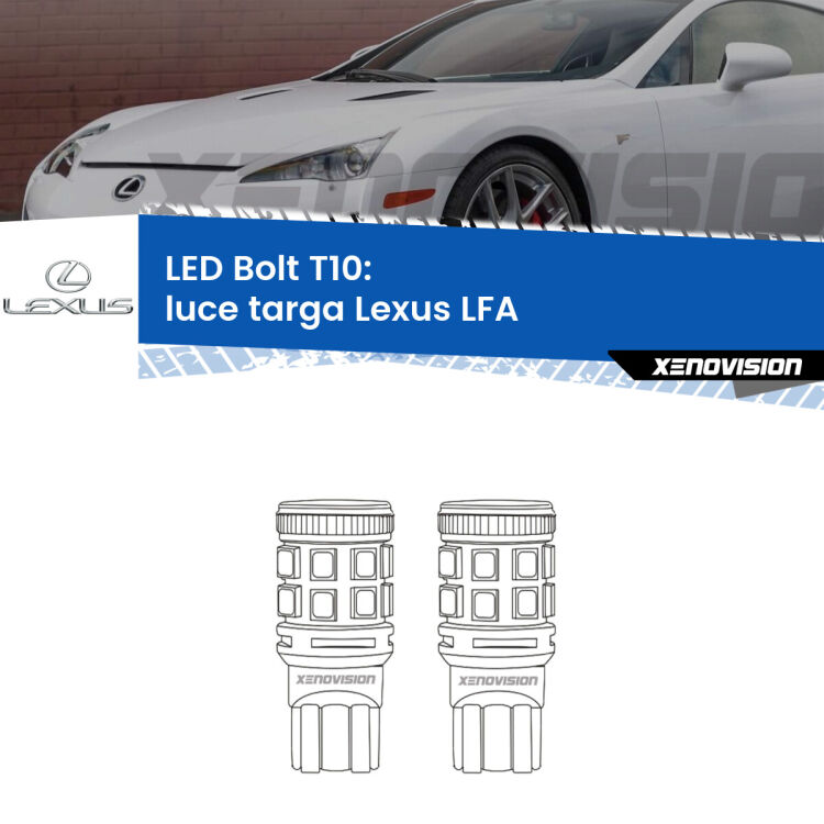 <strong>Luce Targa LED per Lexus LFA</strong>  2010 - 2012. Coppia lampade <strong>T10</strong> modello Bolt canbus.