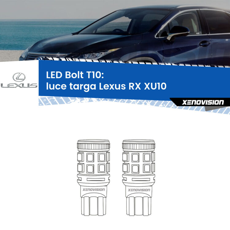 <strong>Luce Targa LED per Lexus RX</strong> XU10 2000 - 2003. Coppia lampade <strong>T10</strong> modello Bolt canbus.