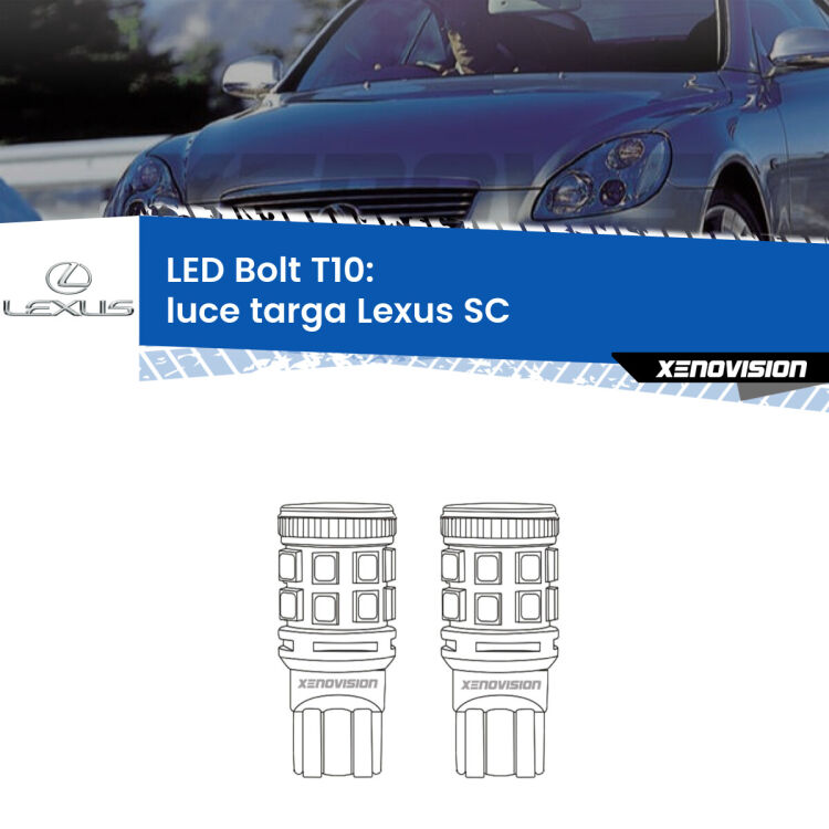 <strong>Luce Targa LED per Lexus SC</strong>  2001 - 2010. Coppia lampade <strong>T10</strong> modello Bolt canbus.