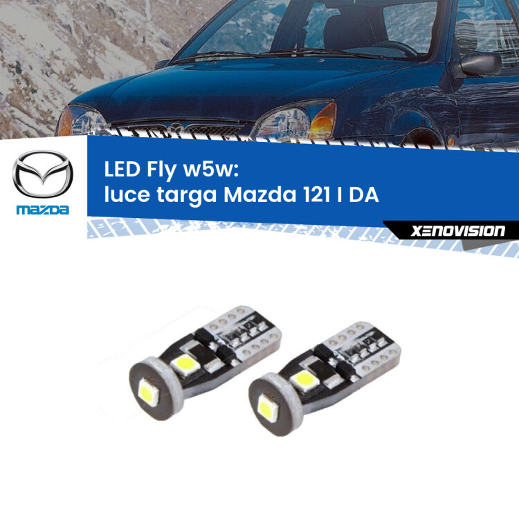 <strong>luce targa LED per Mazda 121 I</strong> DA 1987 - 1990. Coppia lampadine <strong>w5w</strong> Canbus compatte modello Fly Xenovision.