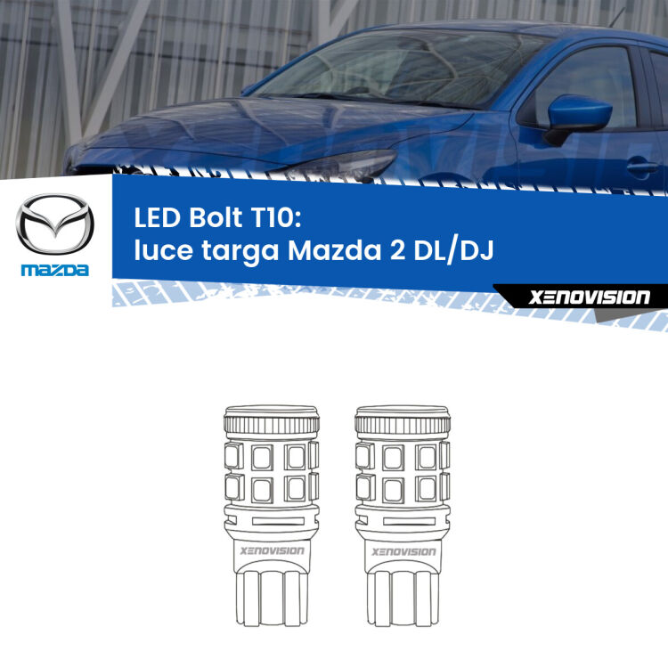 <strong>Luce Targa LED per Mazda 2</strong> DL/DJ 2014 - 2018. Coppia lampade <strong>T10</strong> modello Bolt canbus.