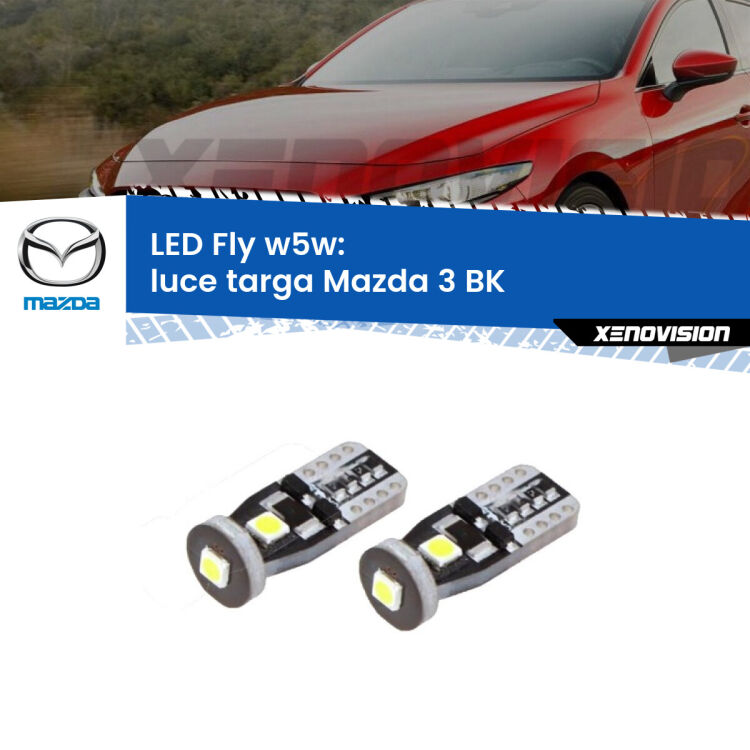 <strong>luce targa LED per Mazda 3</strong> BK 2003 - 2009. Coppia lampadine <strong>w5w</strong> Canbus compatte modello Fly Xenovision.