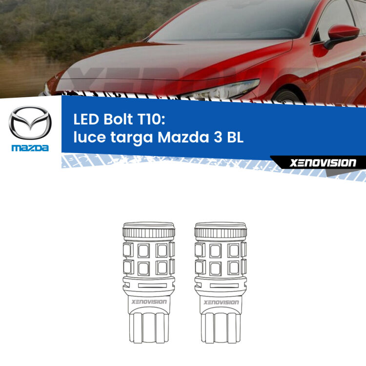 <strong>Luce Targa LED per Mazda 3</strong> BL 2008 - 2014. Coppia lampade <strong>T10</strong> modello Bolt canbus.