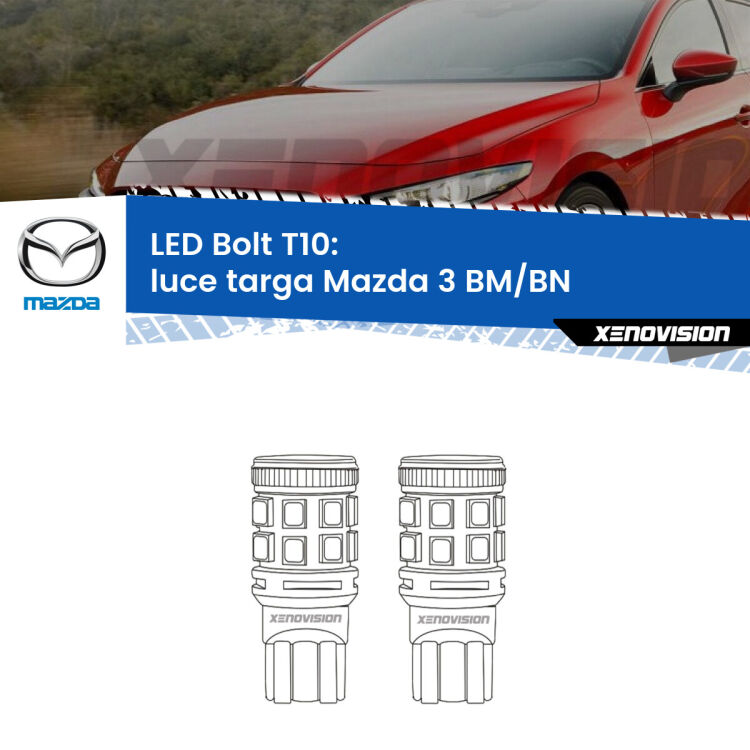 <strong>Luce Targa LED per Mazda 3</strong> BM/BN 2013 - 2018. Coppia lampade <strong>T10</strong> modello Bolt canbus.