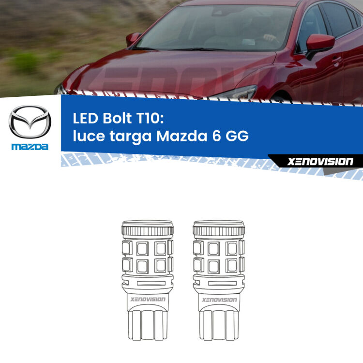 <strong>Luce Targa LED per Mazda 6</strong> GG 2002 - 2007. Coppia lampade <strong>T10</strong> modello Bolt canbus.