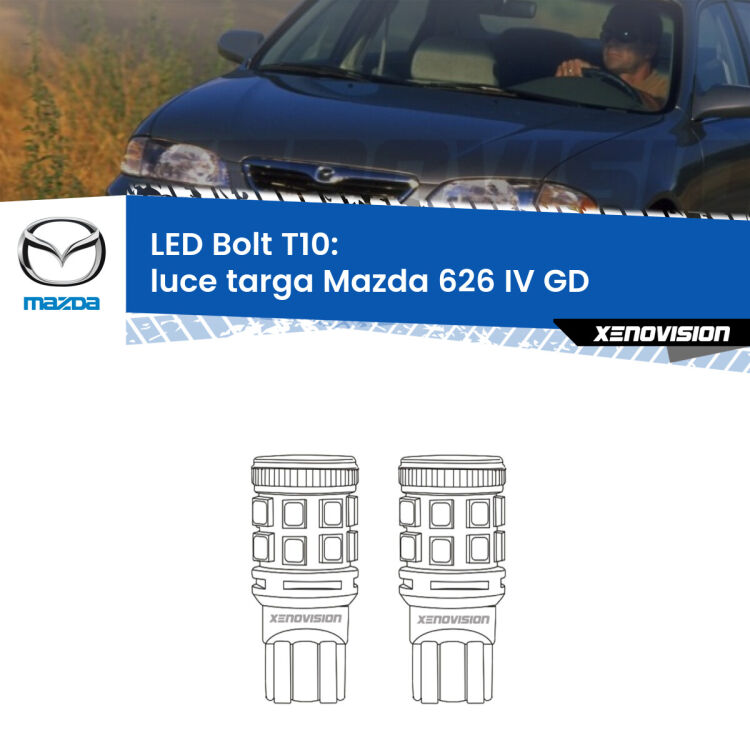 <strong>Luce Targa LED per Mazda 626 IV</strong> GD 1987 - 1992. Coppia lampade <strong>T10</strong> modello Bolt canbus.