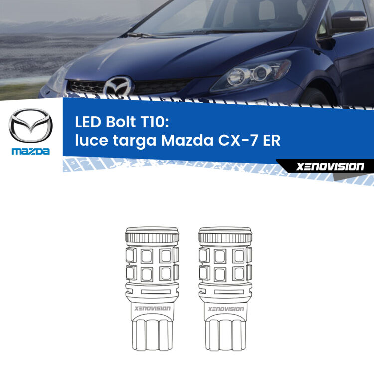 <strong>Luce Targa LED per Mazda CX-7</strong> ER 2006 - 2014. Coppia lampade <strong>T10</strong> modello Bolt canbus.